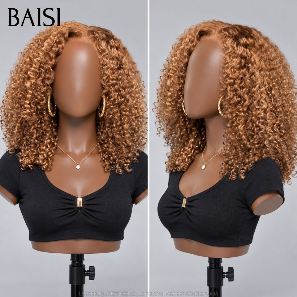BAISI 4X4 Perruques de Luxe water Wave 145€ en Couleur 4#Mix30# 250% densité 14 Pouces en 100% Cheveux Humains B