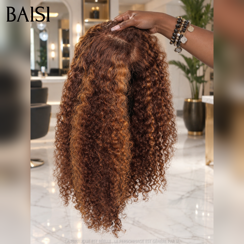 BAISI Closure Lace Perruque Curly Couleur Mixte Miel 4/27#  Disponible en 20Pouces A partir de 146€ Très Bonne Qualité en 100% Cheveux humains