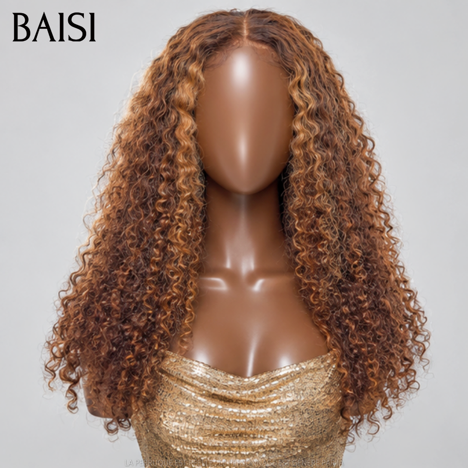 BAISI Closure Lace Perruque Curly Couleur Mixte Miel 4/27#  Disponible en 20Pouces A partir de 146€ Très Bonne Qualité en 100% Cheveux humains