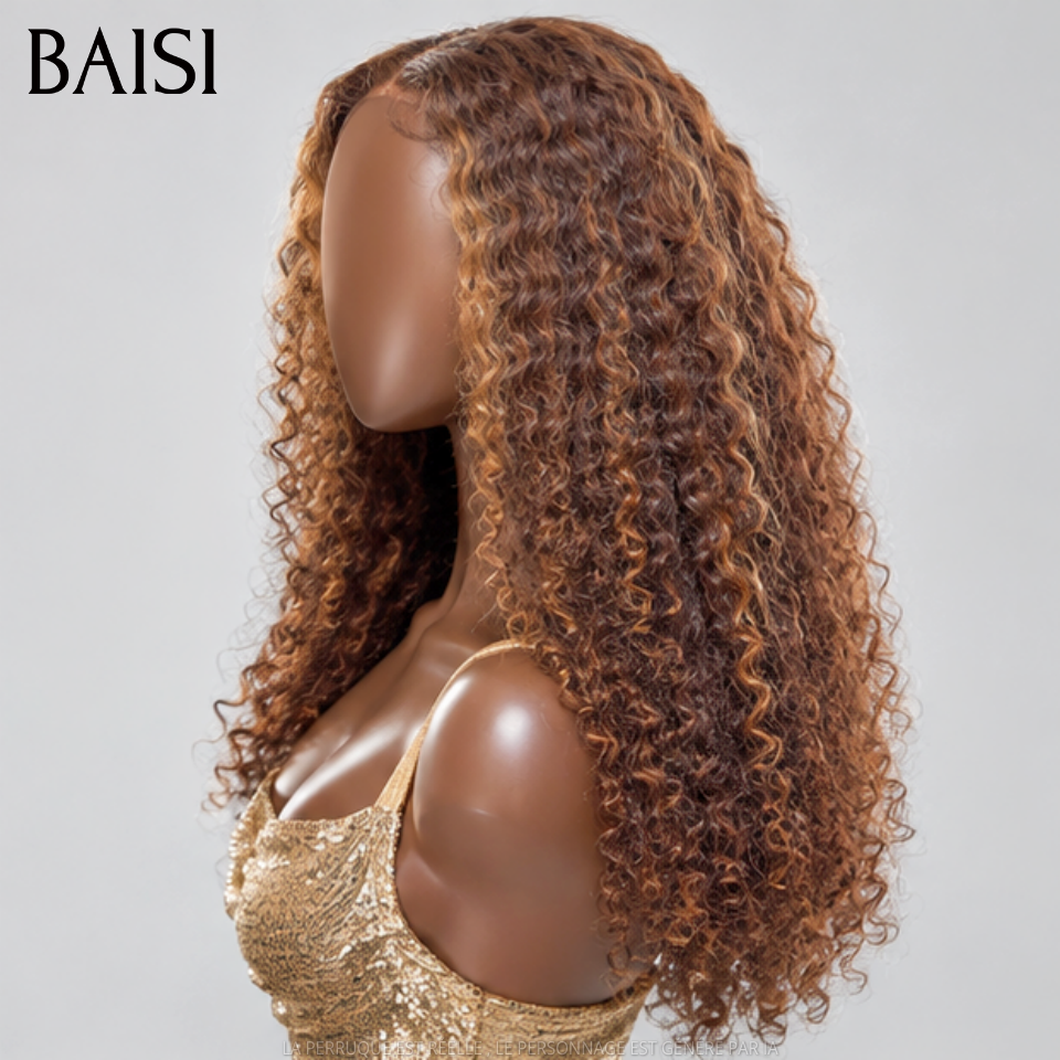 BAISI Closure Lace Perruque Curly Couleur Mixte Miel 4/27#  Disponible en 20Pouces A partir de 146€ Très Bonne Qualité en 100% Cheveux humains