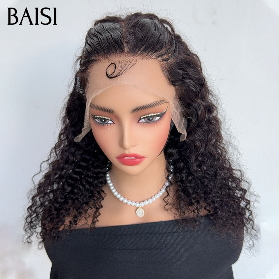 BAISI 13x4 Lace Perruque Curly Wave Déjà Coiffée Couleur Noir 16Pouces 128€ et 20Pouces 148€ Coiffure Gratuite Prête A Porter en 100% Cheveux humains