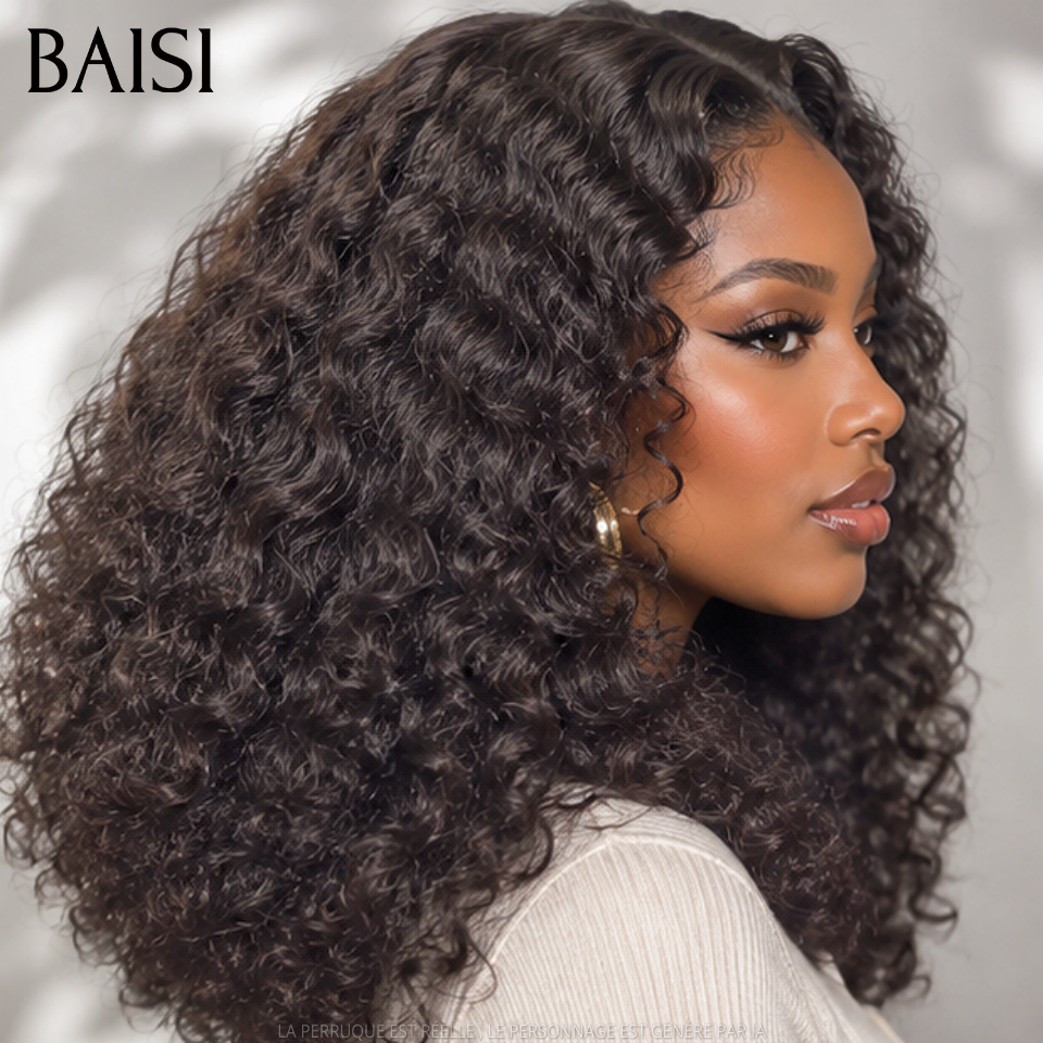 BAISI 4x4 Lace closure Perruque water wave NOIR 12 Pouces 115€ 300%densité 100% Cheveux Humains