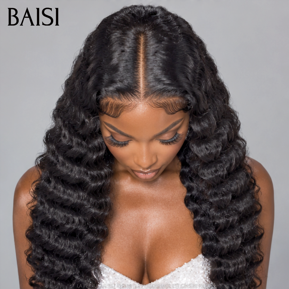 BAISI 4x4 HD Lace Perruque Deep Wave Couleur Noir 1B# A partir de 165€ Invisible et Discrète Très Professionel en 100% Cheveux humains