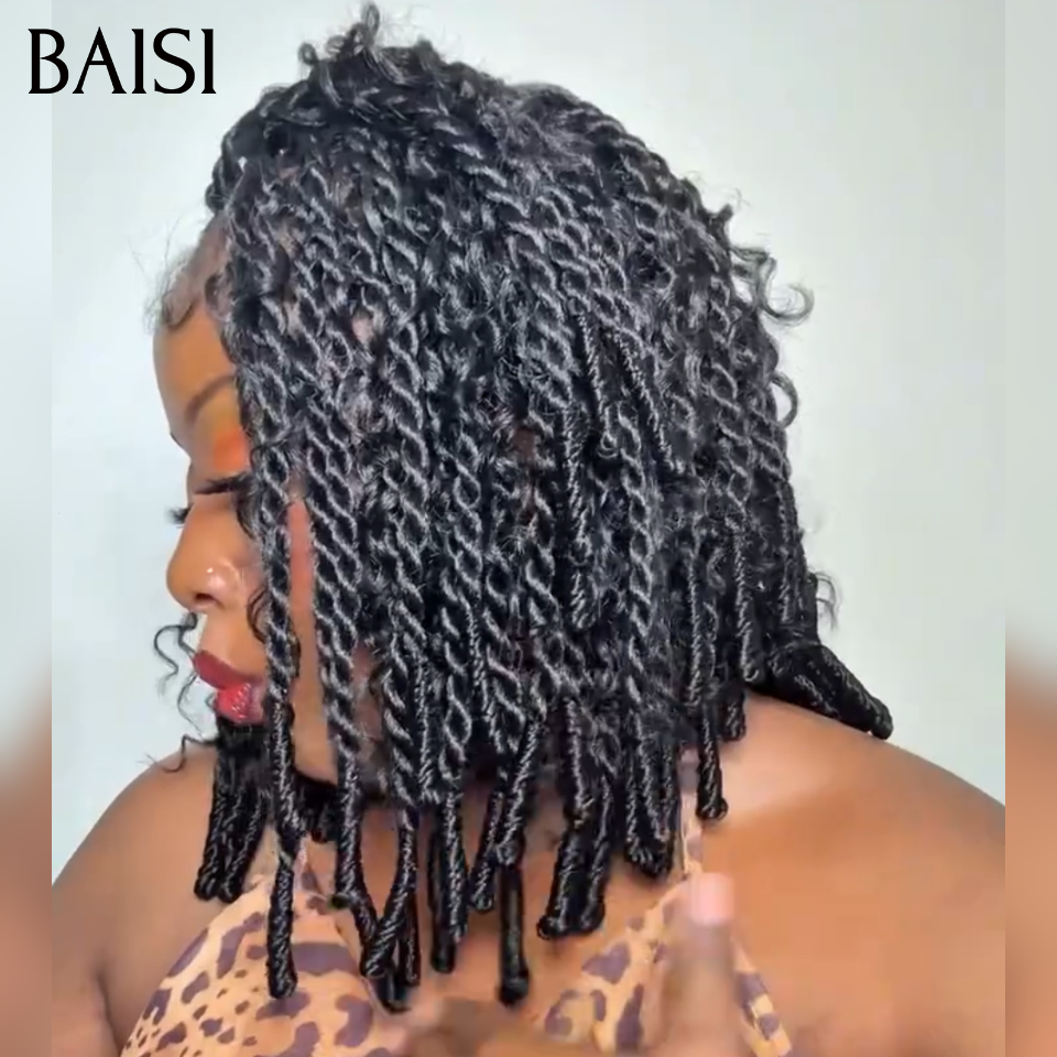 BAISI 13x4 Lace Perruque Bob Burmese Boucle Coiffée Double Tresse Naturelle Look Irresistible 10Pouces 118€ en 100% Cheveux humains