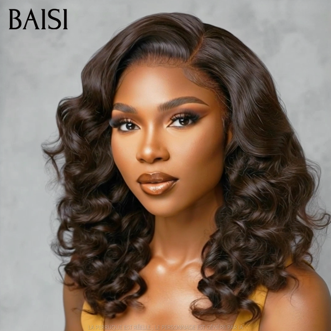BAISI 13x4 Lace Perruque Boucle Egg Wave Couleur Noir  1B# 18Pouces 148€ Très Bonne Qualité Très Bonne Densité 250% en 100% Cheveux humains
