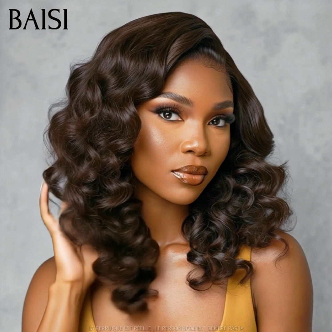 BAISI 13x4 Lace Perruque Boucle Egg Wave Couleur Noir  1B# 18Pouces 148€ Très Bonne Qualité Très Bonne Densité 250% en 100% Cheveux humains