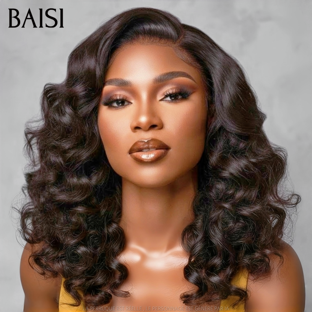BAISI 13x4 Lace Perruque Boucle Egg Wave Couleur Noir  1B# 18Pouces 148€ Très Bonne Qualité Très Bonne Densité 250% en 100% Cheveux humains