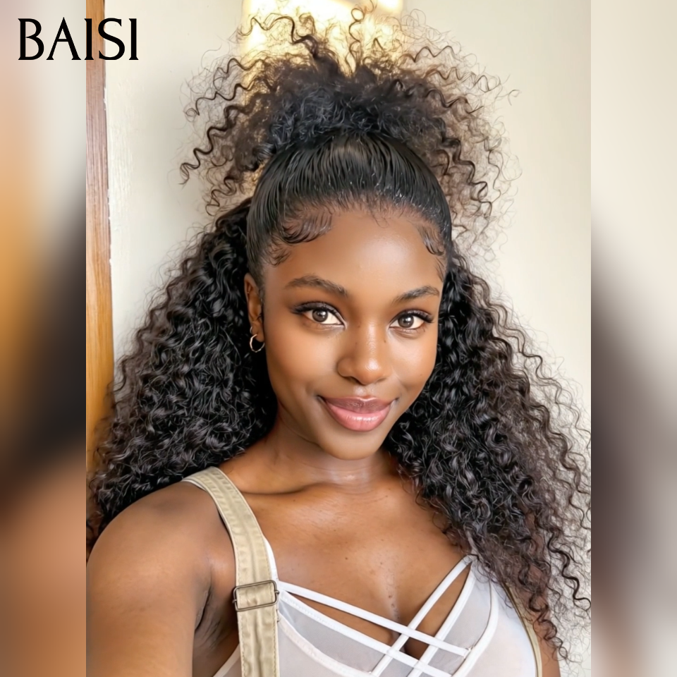 BAISI 13x4 lace frontal Perruque Curly Coiffée 20Pouces 139€  avec Chignon Prêt à Porter en 100% Cheveux Humains