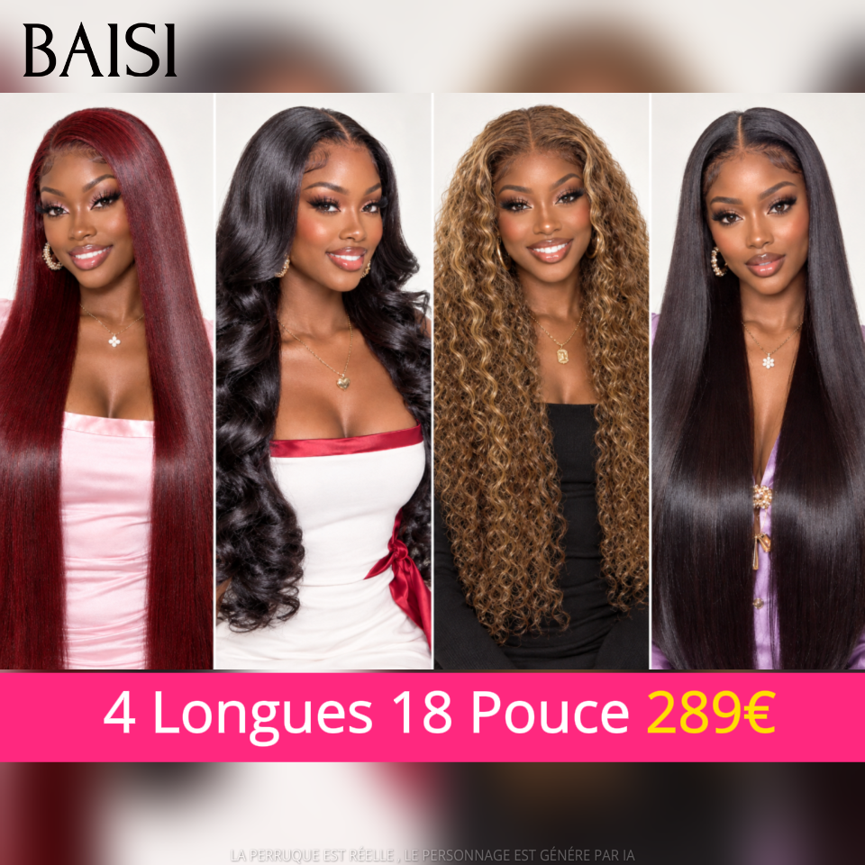 BAISI Vente En Gros 4 Perruques Longues 18 à 28Pouces à Partir de 289€ Seulement Combinaison Idéales Pour Petit Business En Expansion en 100% Cheveux humains