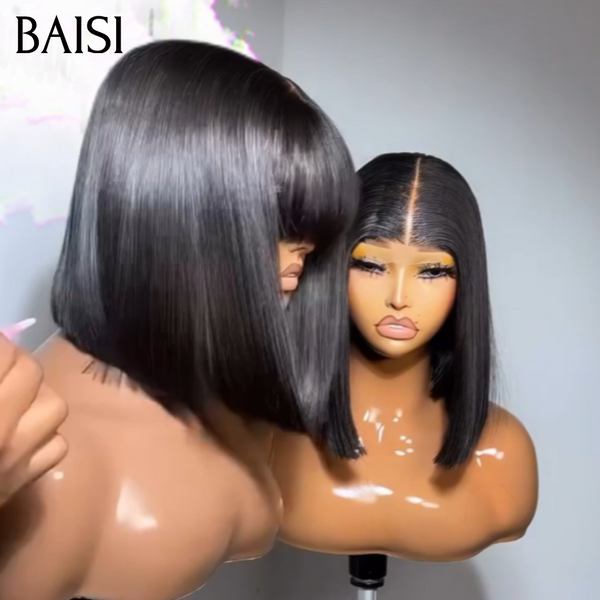 BAISI Lot de 2 Perruque Bob 100% Vietnam Hair 2x6 Lace  Lisse Noir 8 Pouces + Sans Frange 8 Pouces ou 10 Pouces Pour Revendre ou Pour changer de Look en 100% Cheveux Humains Deja En France Reçu 48H TVA 0€