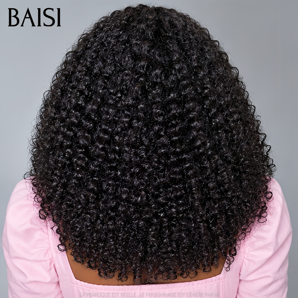 BAISI Grande SOLDES 4X4 Closure Perruque Naturelle Curly moitié prix 300% Densité Sans Colle Lace déjà couper Facile à Porter  MP50