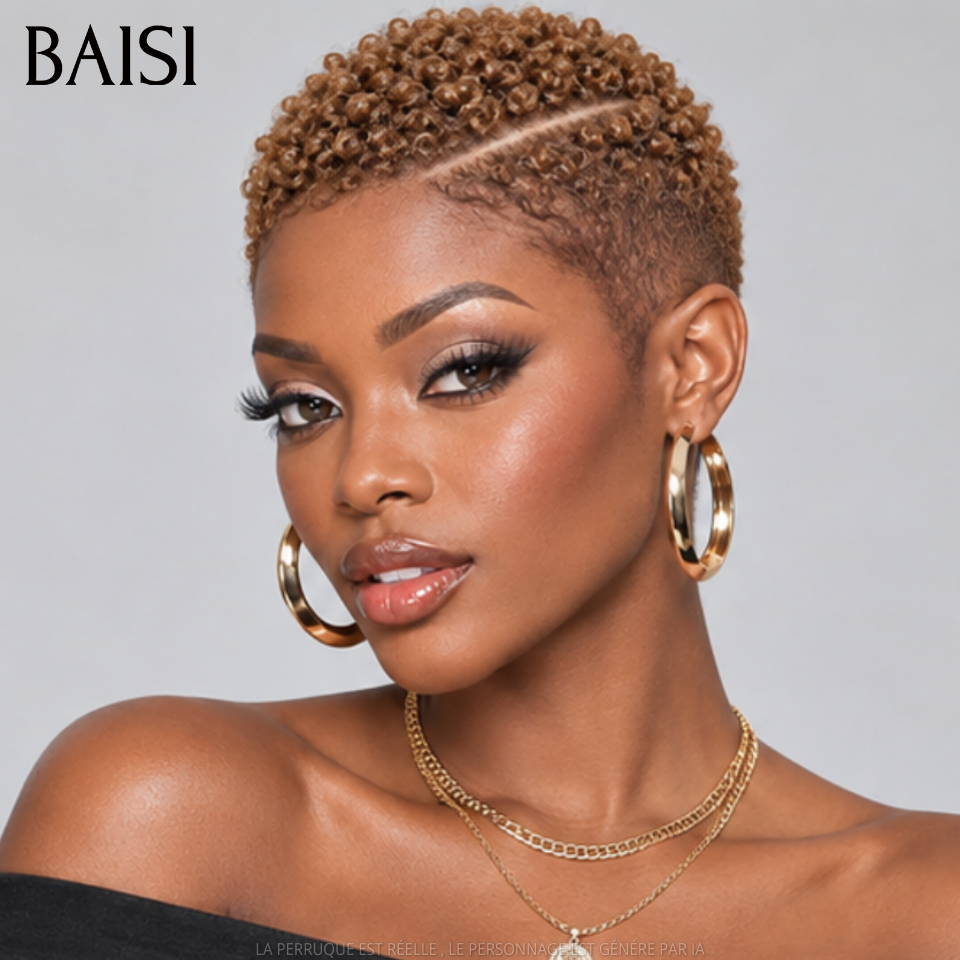 BAISI PROMO MOITIE PRIX Full Lace Perruque Pixie Courte Bouclée Déjà Coiffée Toute Couleur A partir de 129€ En Toute Légèreté en 100% Cheveux humains MP50