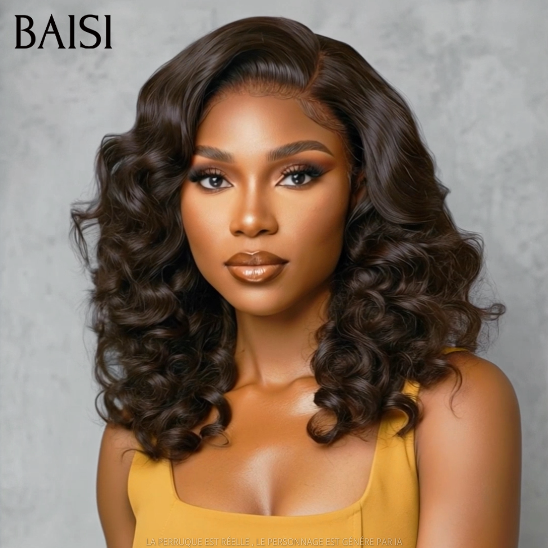 BAISI 13x4 Lace Perruque Boucle Egg Wave Couleur Noir  1B# 18Pouces 148€ Très Bonne Qualité Très Bonne Densité 250% en 100% Cheveux humains