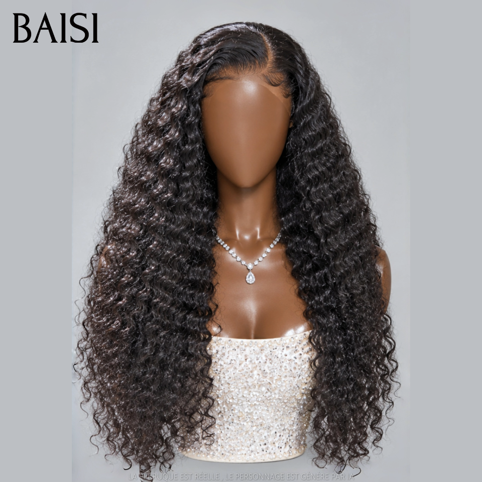 BAISI 13x6 Frontal Perruque Deep Wave Pré-plucked Pas Besoin de Colle en 100% Raw Hair Lace déjà couper