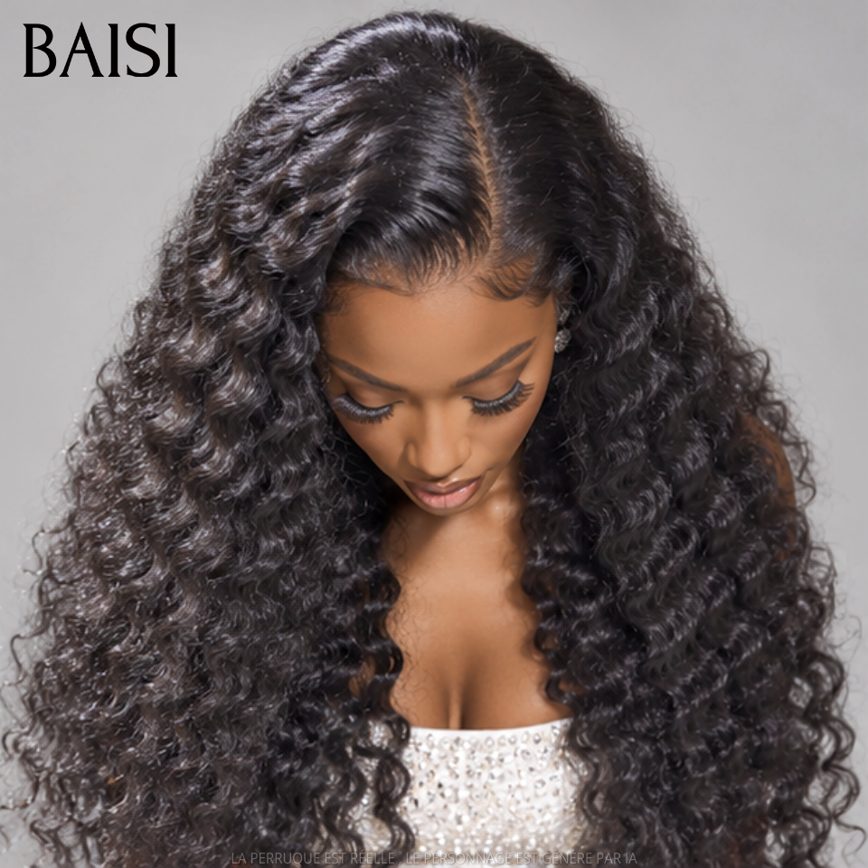BAISI 13x6 Frontal Perruque Deep Wave Pré-plucked Pas Besoin de Colle en 100% Raw Hair Lace déjà couper