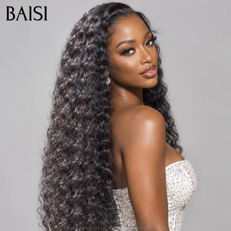 BAISI 13x6 Frontal Perruque Deep Wave Pré-plucked Pas Besoin de Colle en 100% Raw Hair Lace déjà couper