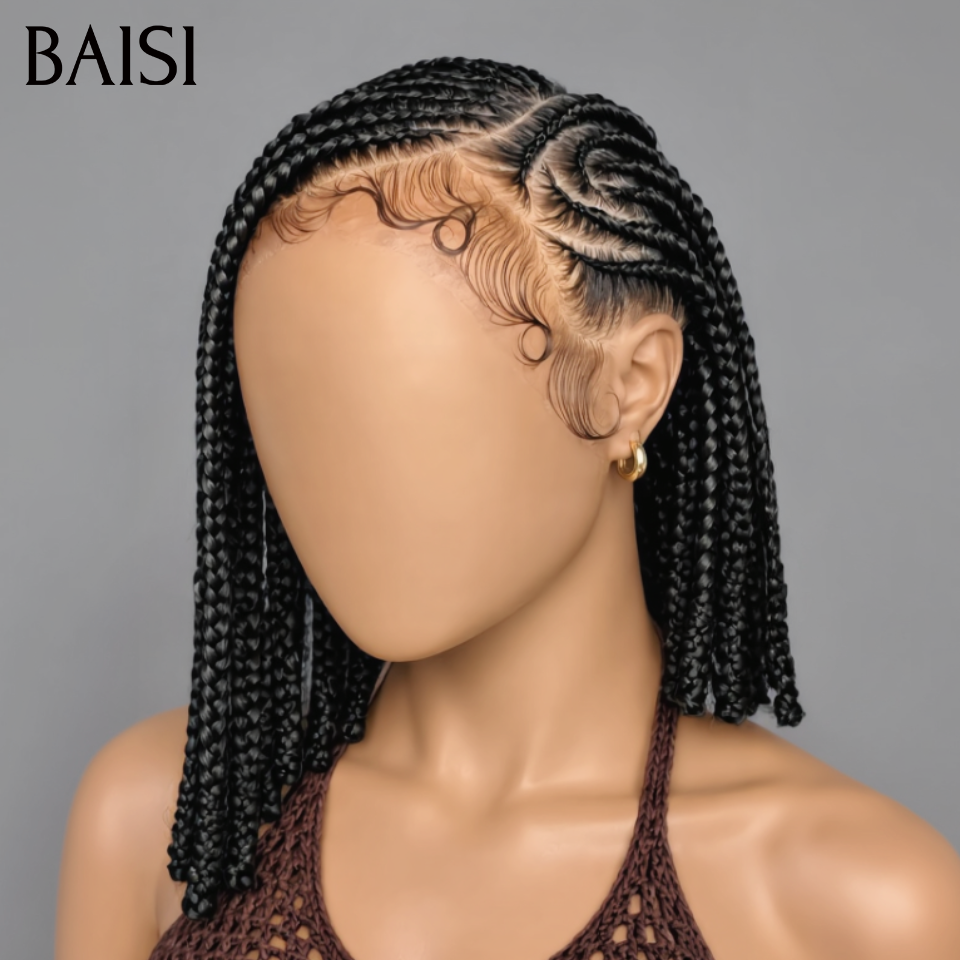 BAISI Full Lace Perruque Bob Coiffée En Nattes Pleines Trois Couleur Noir 1B# Blondes #613 Ou Bordeaux 99J# Disponible en 100% Cheveux humains