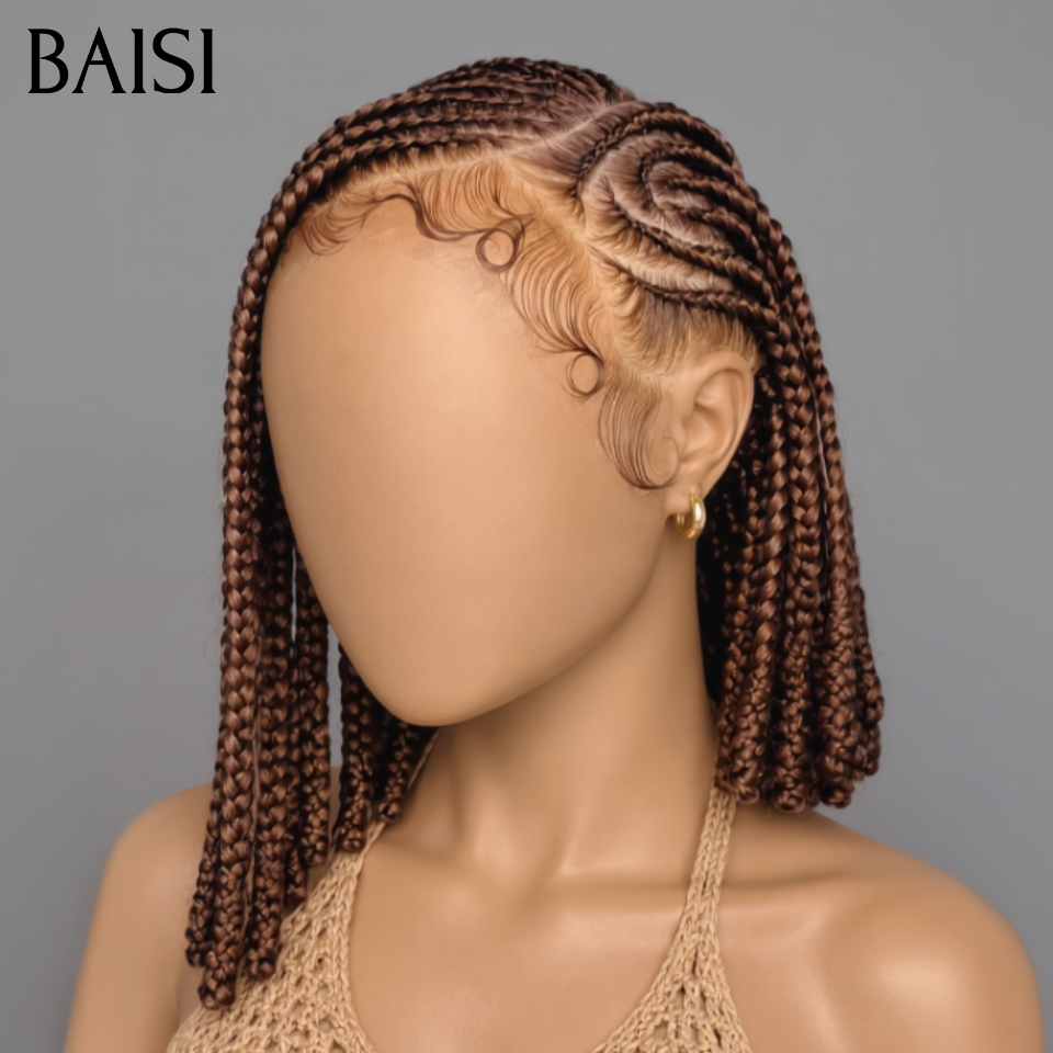 BAISI Full Lace Perruque Bob Coiffée En Nattes Pleines Trois Couleur Noir 1B# Blondes #613 Ou Bordeaux 99J# Disponible en 100% Cheveux humains