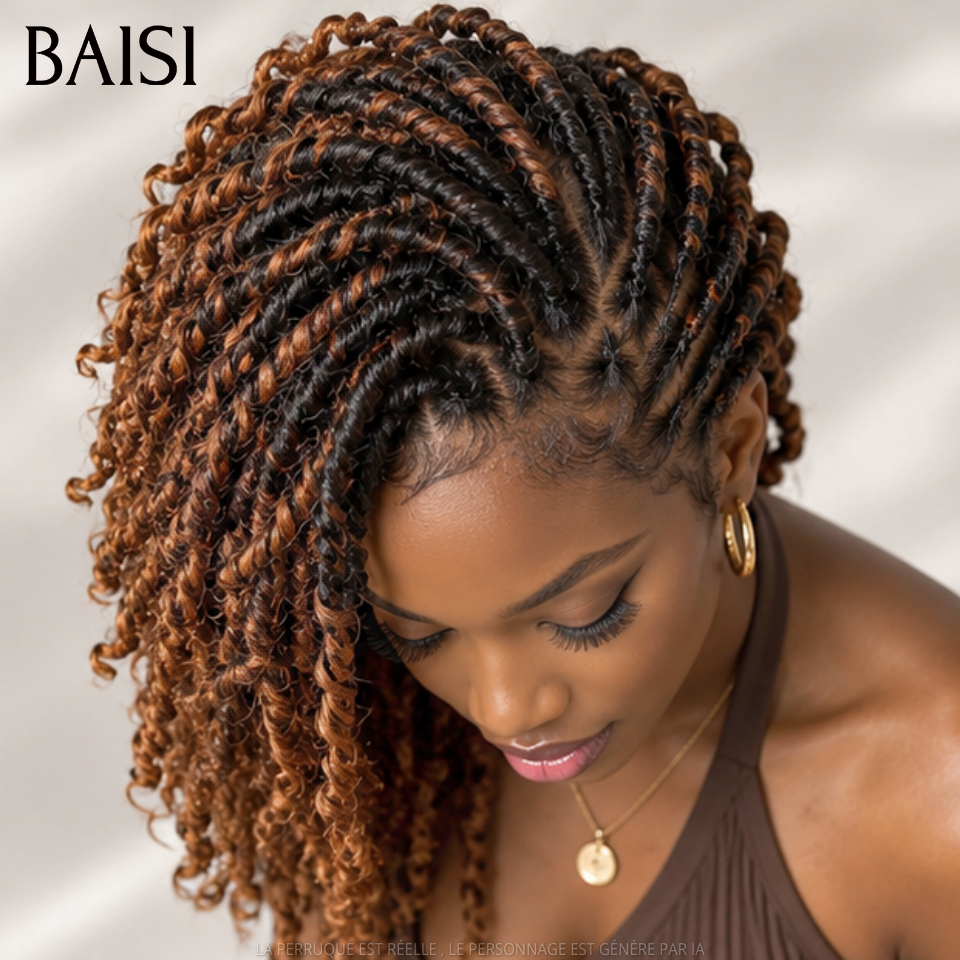 BAISI Full Lace Perruque Pissy Curl Couleur et Marron Clair 18pouces 228€ Confort et Légère Toute la Journée en 100% cheveux humains