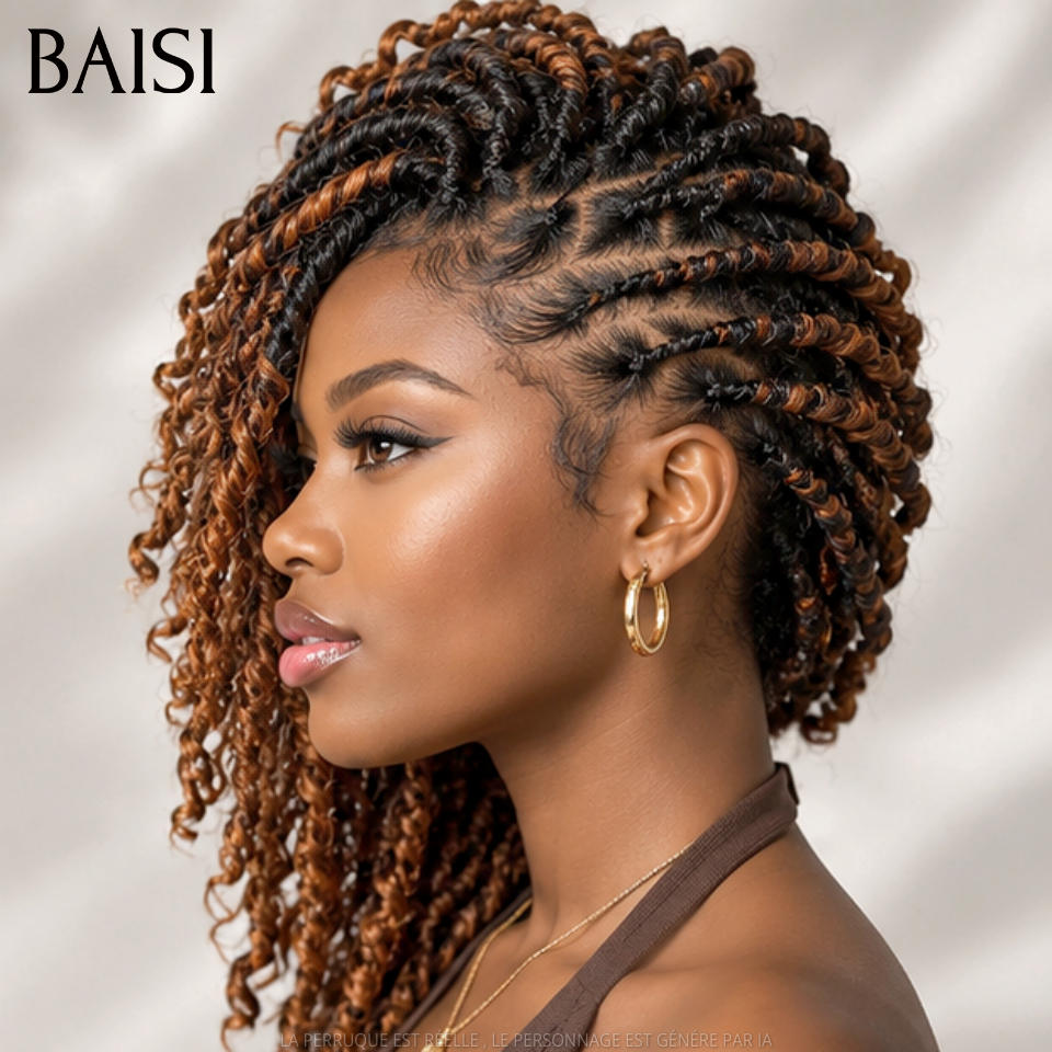 BAISI Full Lace Perruque Pissy Curl Couleur et Marron Clair 18pouces 228€ Confort et Légère Toute la Journée en 100% cheveux humains