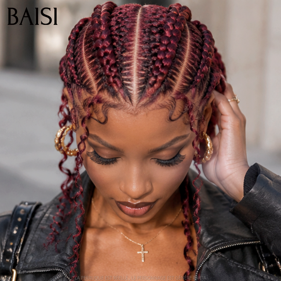 BAISI Full Lace Perruque Belle Couleur Déjà Coiffée  Curly  199€ 100% Identique Top Qualité Rouge Bordeaux 99J# Authentique en 100% Cheveux humains  MP50