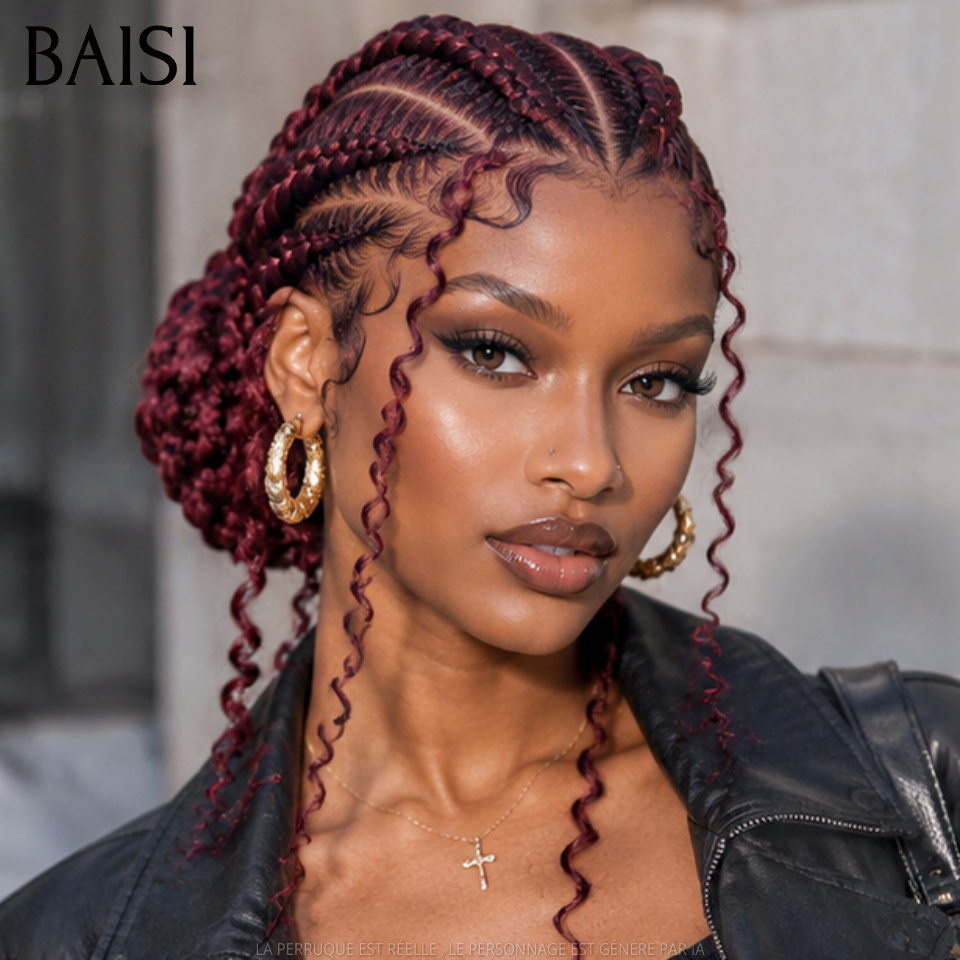 BAISI Full Lace Perruque Belle Couleur Déjà Coiffée  Curly  199€ 100% Identique Top Qualité Rouge Bordeaux 99J# Authentique en 100% Cheveux humains  MP50