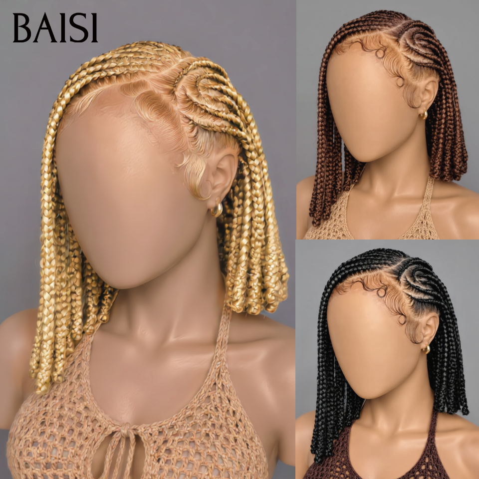 BAISI Full Lace Perruque Bob Coiffée En Nattes Pleines Trois Couleur Noir 1B# Blondes #613 Ou Bordeaux 99J# Disponible en 100% Cheveux humains