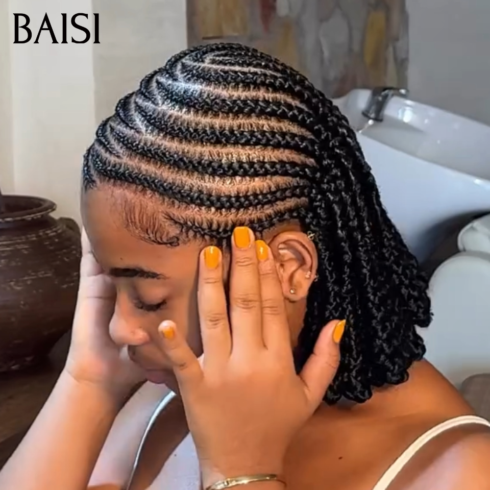 BAISI Full Lace Perruque Coiffée En nattes Zig Zag Noir 1B# Prix 149€ Seulement Coiffure Trop Charmante Qualité Excellente En 100% Cheveux Humains