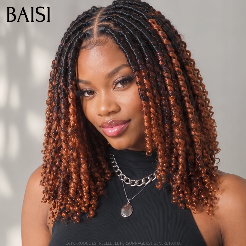 BAISI Full Lace Perruque Déjà Coiffée Pissy Curl Couleur et Marron Clair 18pouces 228€ Confort et Légère Toute la Journée en 100% cheveux humains