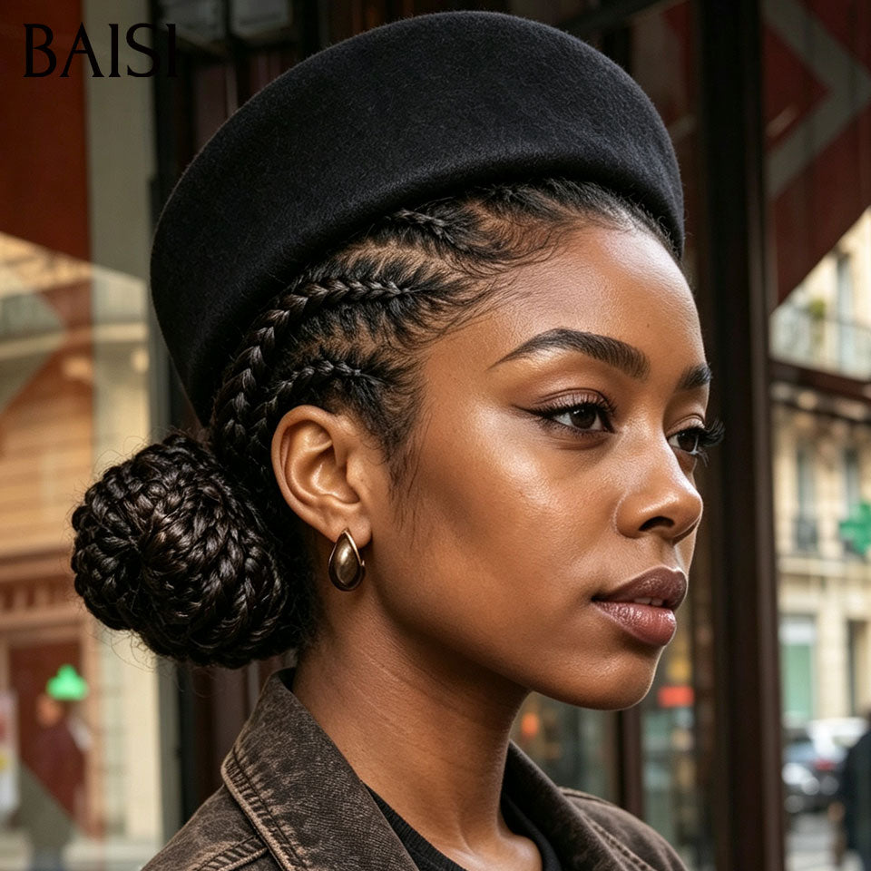 BAISI Full Lace Perruque Coiffée Nattes Tresses Traditionnelles 149€ Couleur Noir 1B# Élégante et Respirante en 100% Cheveux humains