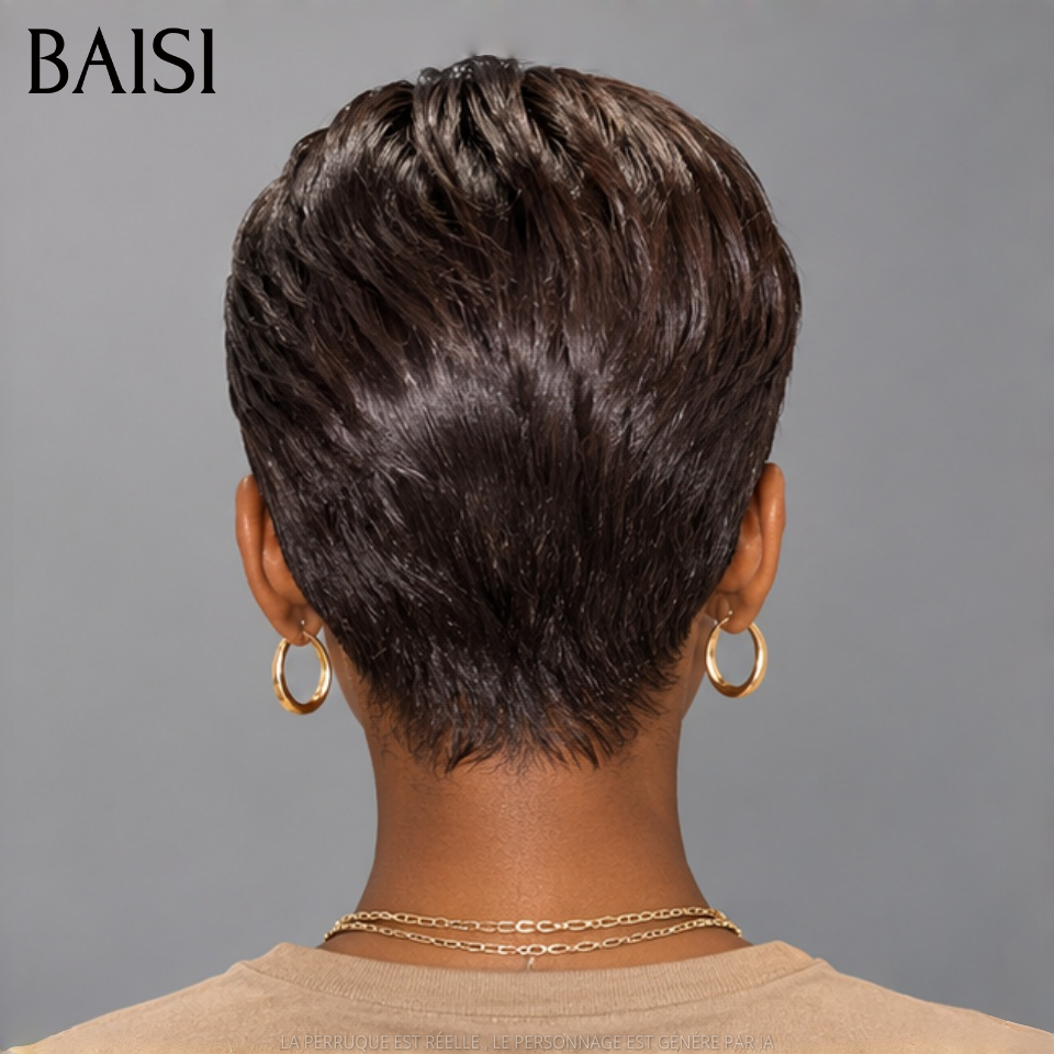 BAISI 5X5 HD perruque pixie Raie sur le côté lisse naturel 129€ en 100% Cheveux Humains