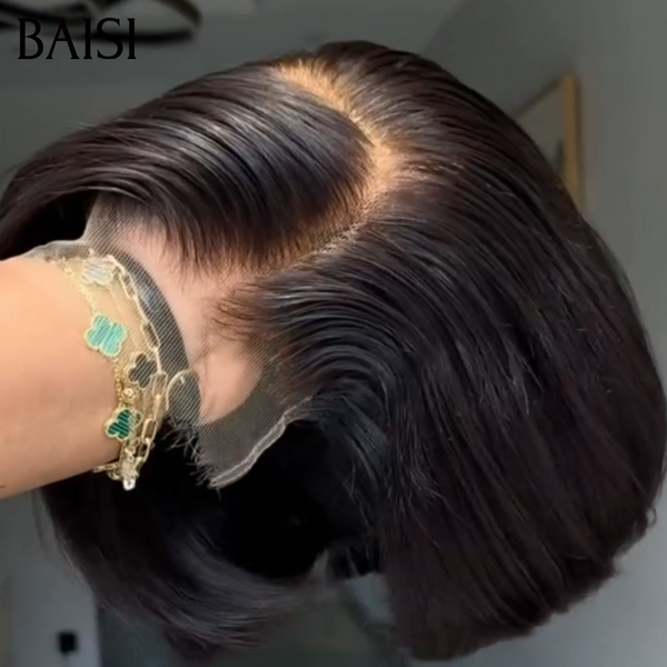 BAISI Lace 5x5 HD Pixie Lisse Noir 8Pouces 99€ Coupe Coquête et Mignone Lace Invisible Effet très Naturel en 100% Vrais Cheveux Humains