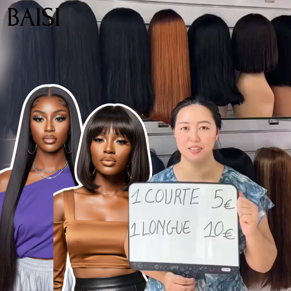 BAISI 13x4 Lace Perruque Lisse 20 Pouces 109€ Ou Bob Lisse avec Frange 8Pouces 59€ Sans Lace  Sans Colle en Promo NOIR reçu en 48H En 100% Cheveux Humains
