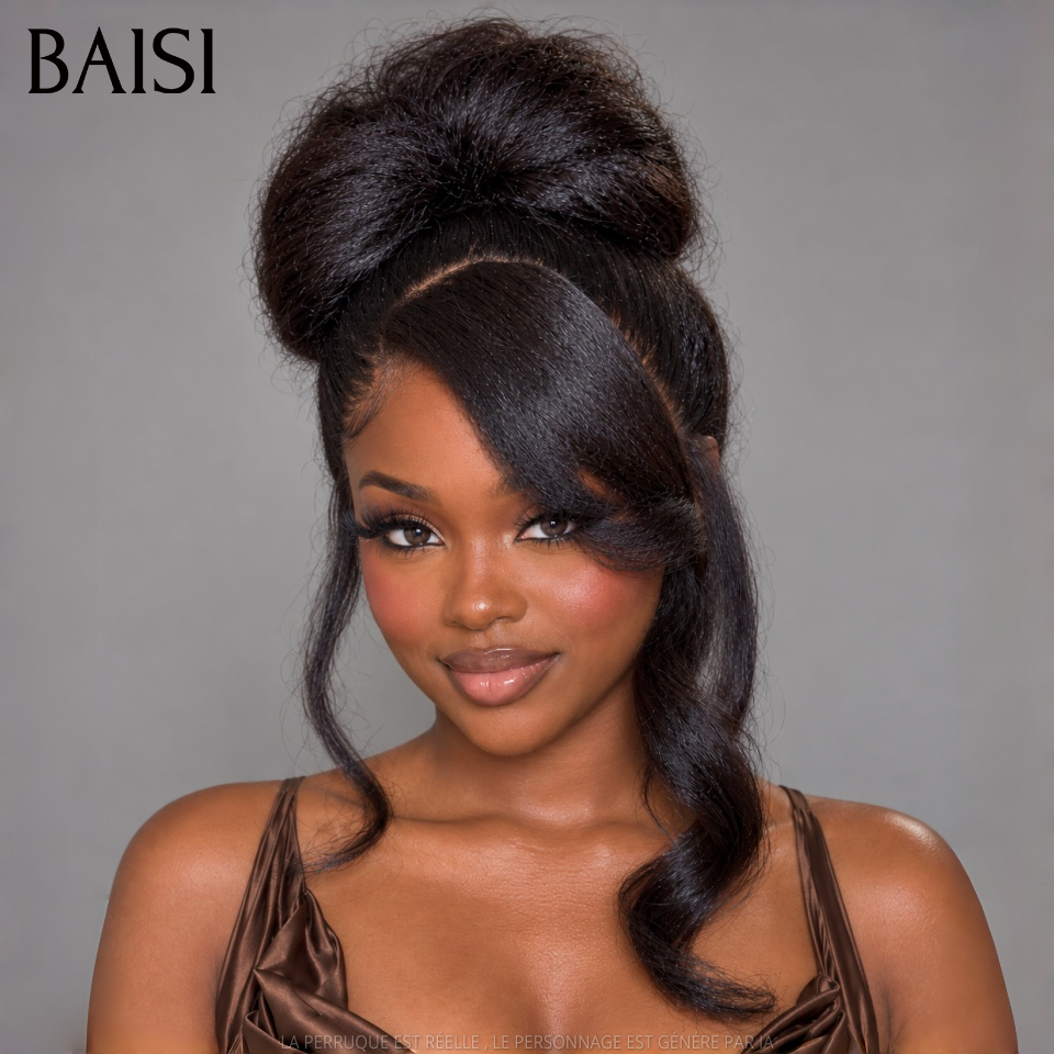 BAISI 13x4 Lace Perruque Crépus Kinky Straight Déjà Coiffée Comme la photo Couleur Noir 1B# 20Pouces 148€ Beauté Incomparable  en 100% Cheveux humains