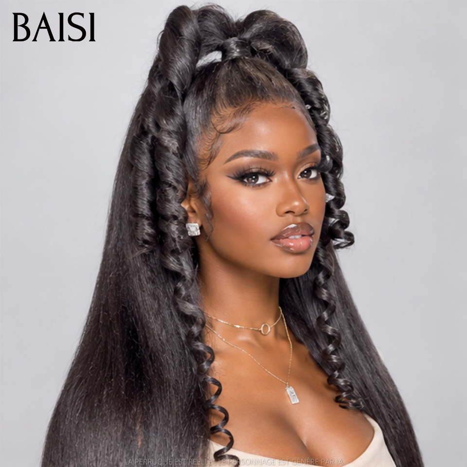 BAISI 13x4 Lace Perruque Kinky Straight Déjà Coiffée Couleur Noir 1B# 20Pouces 146€ Tellement Jolie en 100% Cheveux humains