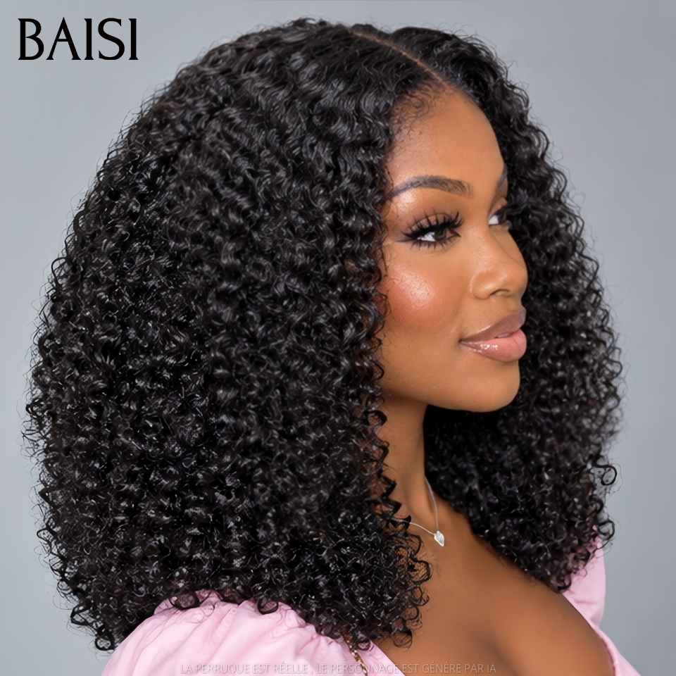 BAISI Grande SOLDES 4X4 Closure Perruque Naturelle Curly moitié prix 300% Densité Sans Colle Lace déjà couper Facile à Porter  MP50