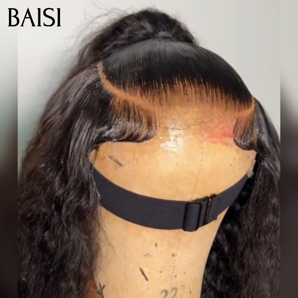 BAISI 13x4 Lace Perruque Coiffée Curly Wave Demi-Chignon 24Pouces 198€ Prête A Porter Style En Vogue et Elegante en 100% Cheveux Humains
