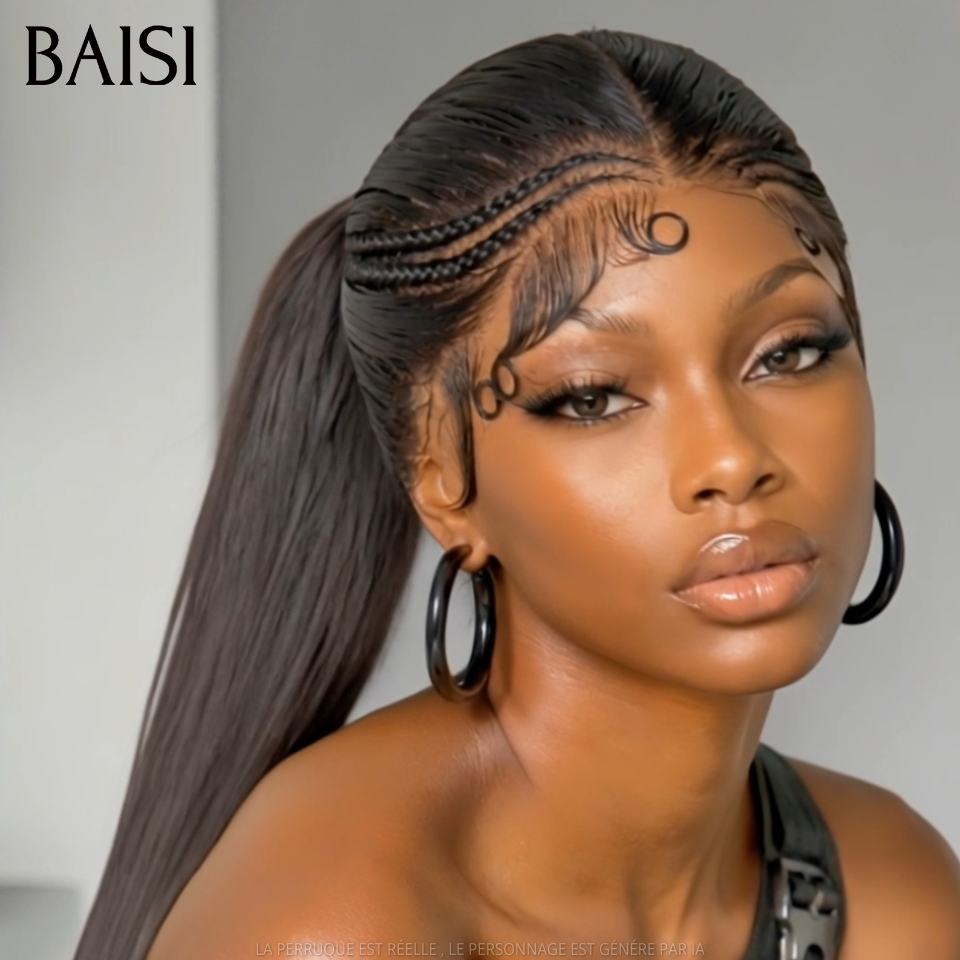 BAISI Full Lace Perruque Lisse Déjà Coiffée Couleur Noir 1B# 10Pouces 139€ ou 20Pouces 199€ Ultra Agréable et Confortable  en 100% Cheveux humains