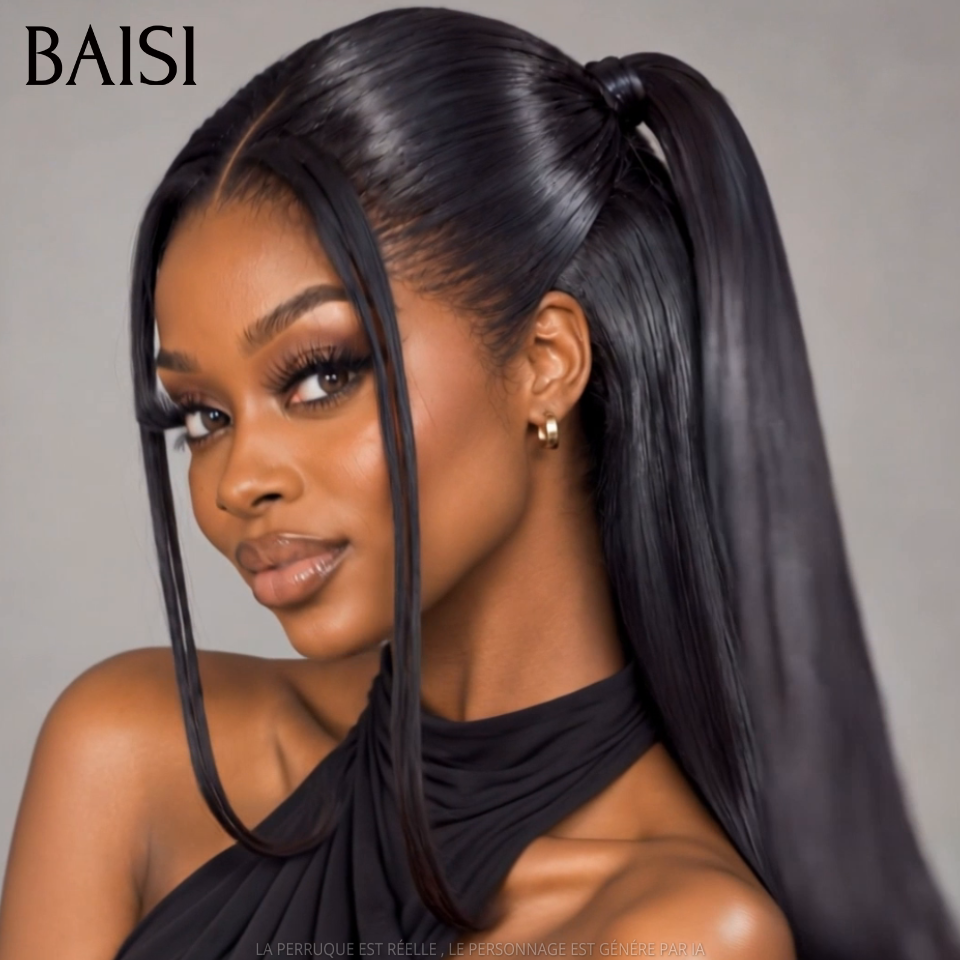 BAISI 13x4 Lace Perruque Lisse Déjà Coiffée Couleur Noir 1B# 18Pouces 229€ Qualité 100% Vietnam Hair 250% Densité en 100% Cheveux humains