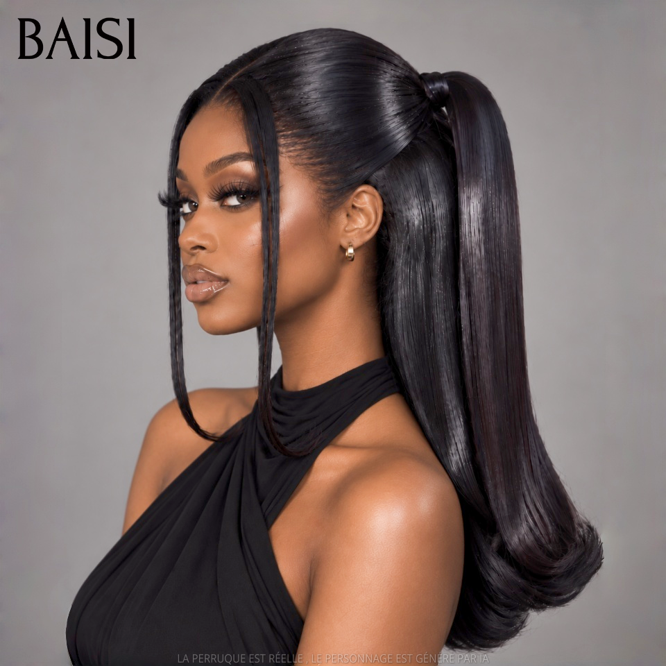 BAISI 13x4 Lace Perruque Lisse Déjà Coiffée Couleur Noir 1B# 18Pouces 229€ Qualité 100% Vietnam Hair 250% Densité en 100% Cheveux humains