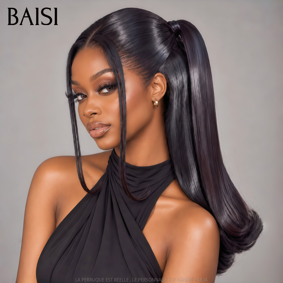 BAISI 13x4 Lace Perruque Lisse Déjà Coiffée Couleur Noir 1B# 18Pouces 229€ Qualité 100% Vietnam Hair 250% Densité en 100% Cheveux humains