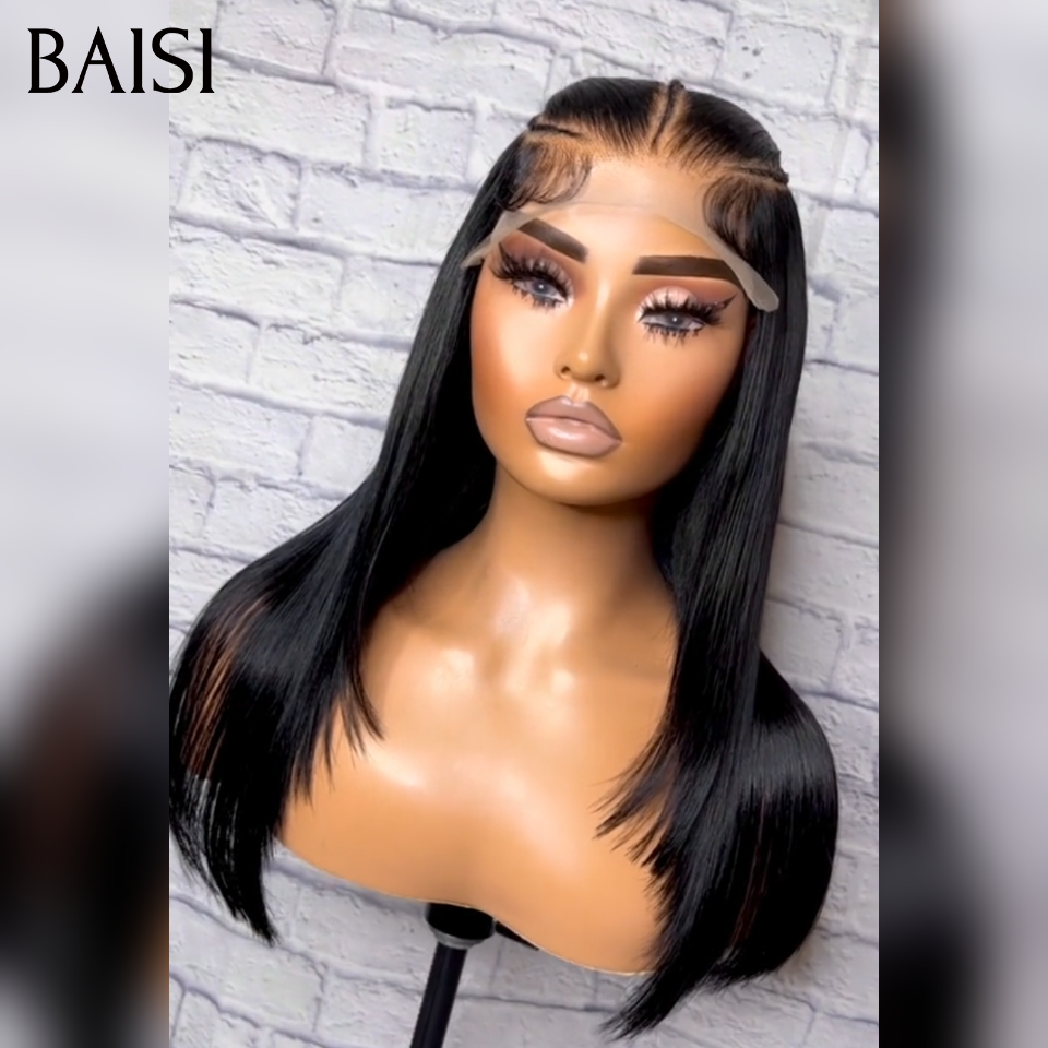 BAISI 13x4 Lace Perruque Coiffée 100% Vietnam Hair Lisse SDD Bone Straight Nattes Tri-Courbes Coiffure de Princesse Couleur Noir 1B# Deja Prête A Porter  en 100% Cheveux humains