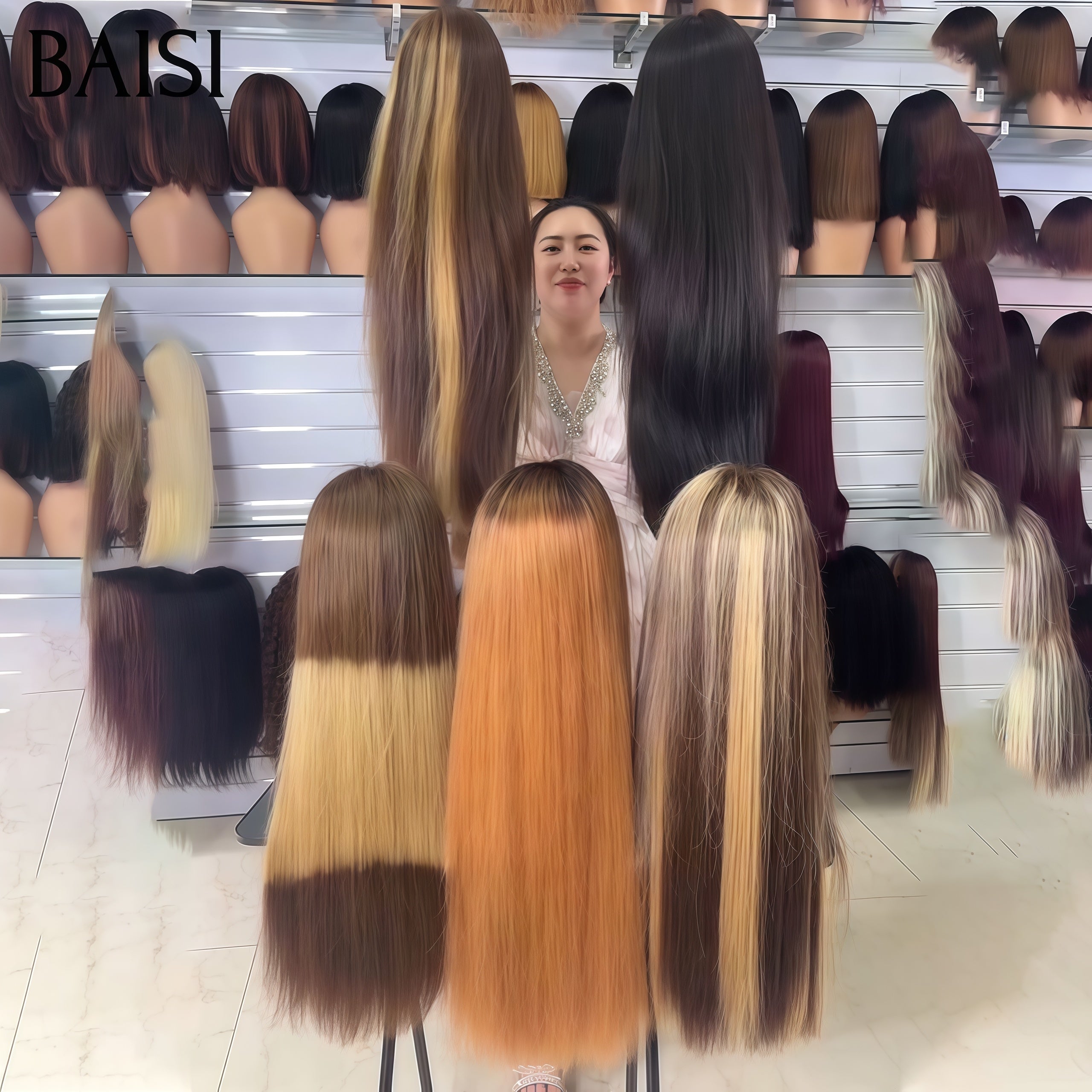 BAISI 13x4 Lace Perruque Longue 30pouces Lisse Différentes Couleurs Très a la Mode disponible en 100% Vietnam Hair ou 100% Raw Hair Meilleur rapport Qualité Prix en 100% Cheveux Humains