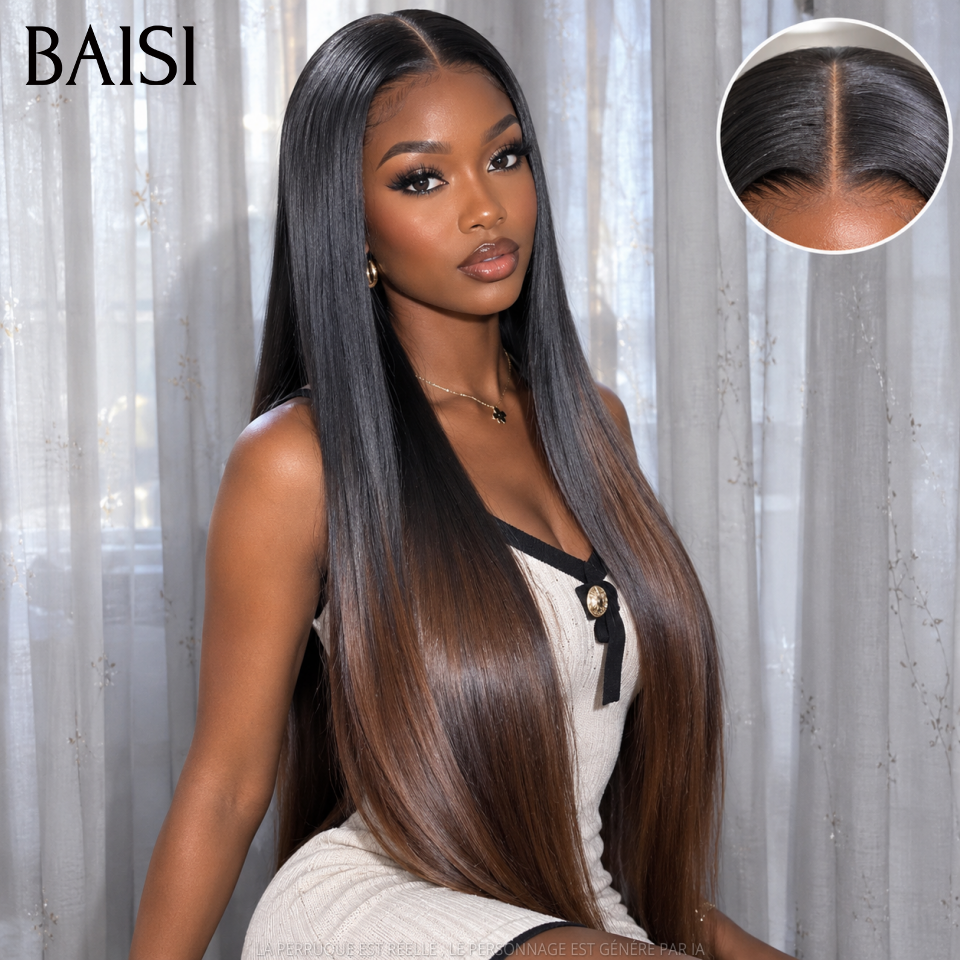 BAISI lace closure perruque Lisse 18 Pouces en couleur Marron 1BT4# 109€ en 100% Cheveux Humains