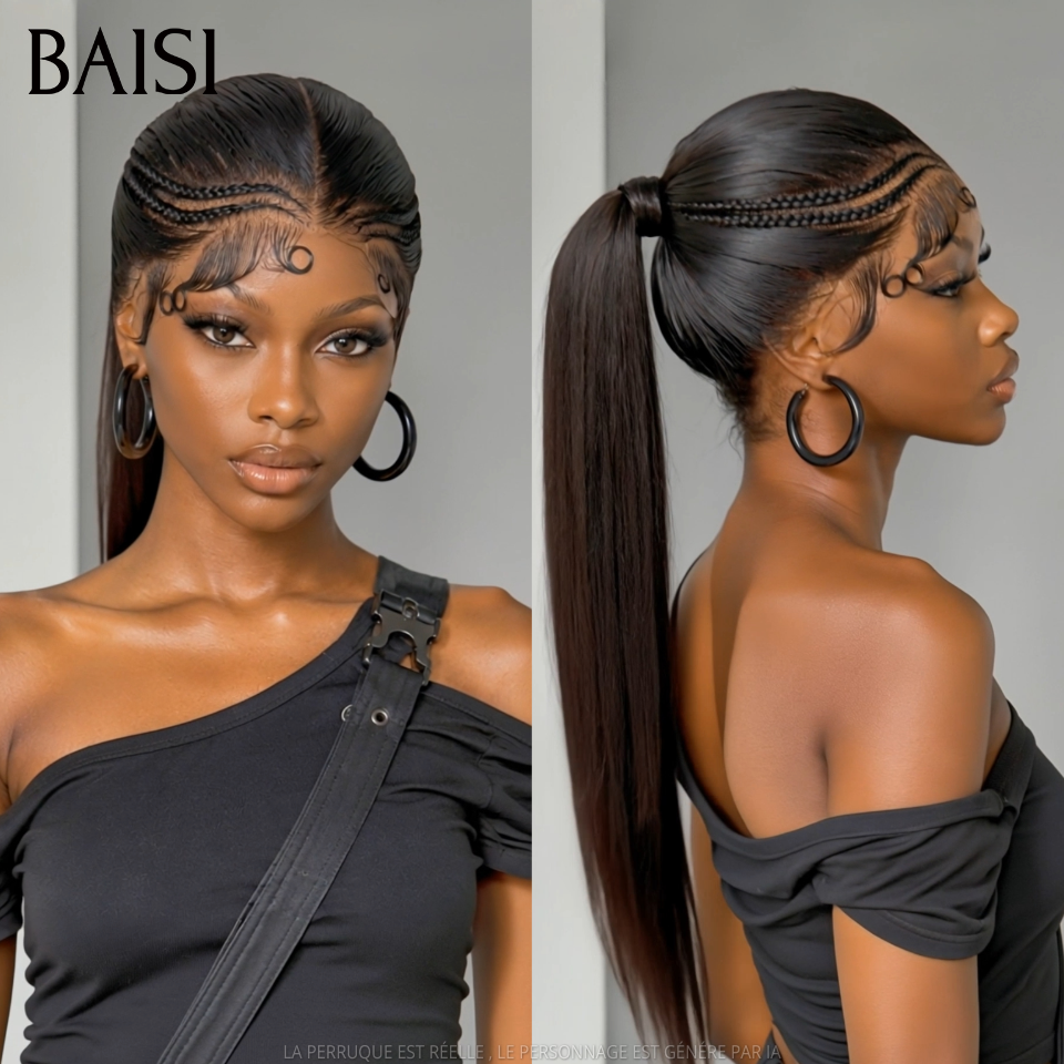 BAISI Full Lace Perruque Lisse Déjà Coiffée Couleur Noir 1B# 10Pouces 139€ ou 20Pouces 199€ Ultra Agréable et Confortable  en 100% Cheveux humains