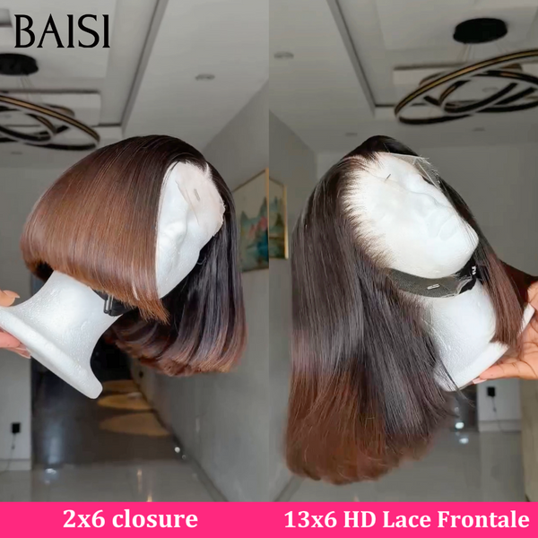 BAISI Perruques bob  Lisse Vietnam Hair Qualité Haut de Gamme Couleur Moitié Noir Moitié Marron Très A la Mode en 100% Cheveux Humains