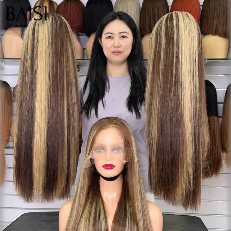 BAISI 13x4 Lace Perruque Lisse Couleur Mixte Miel disponible en 10Pouces 20Pouces et 32Pouces Meilleur rapport qualité prix  en 100% Cheveux humains