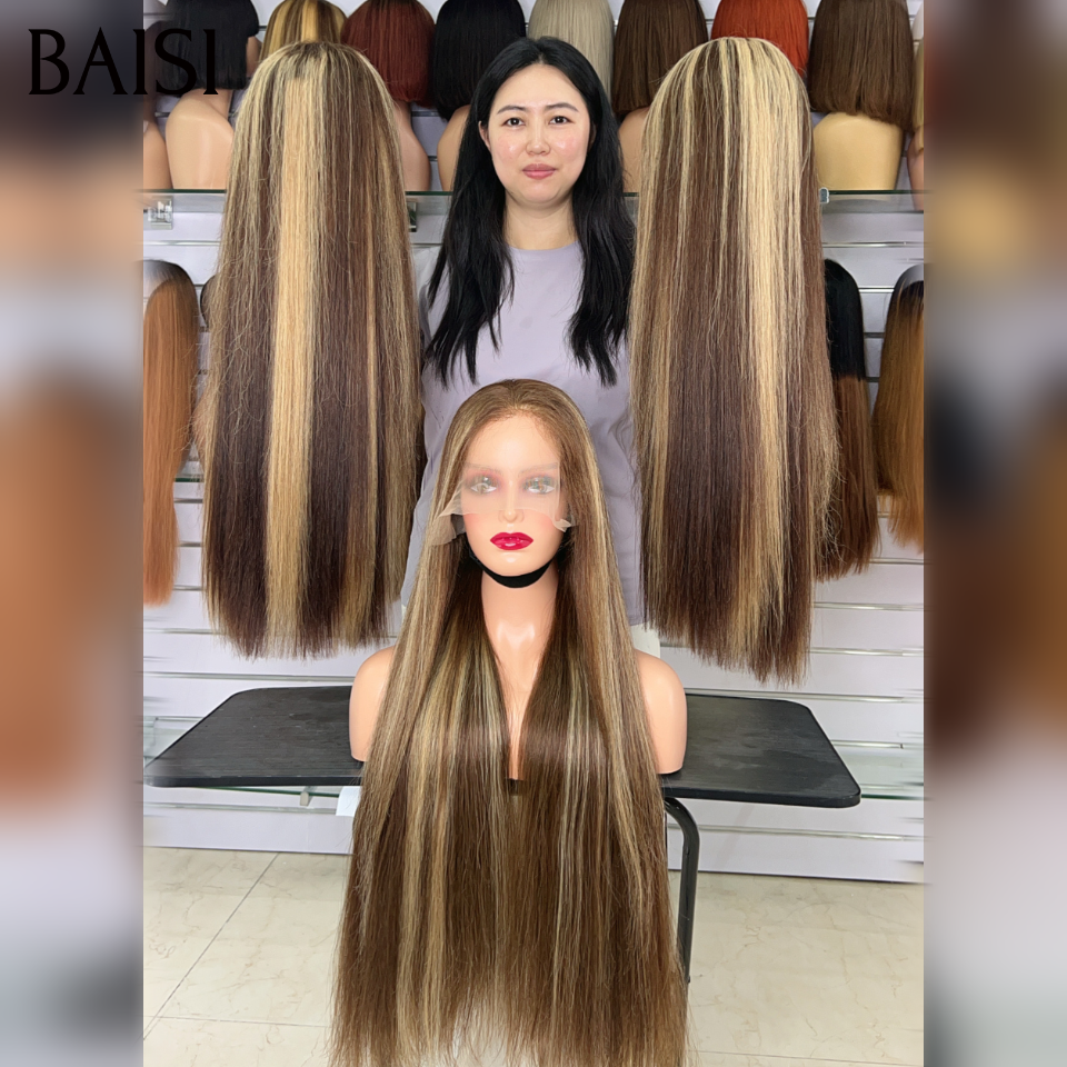 BAISI 13x4 Lace Perruque Lisse Couleur Mixte Miel disponible en 10Pouces 20Pouces et 32Pouces Meilleur rapport qualité prix  en 100% Cheveux humains