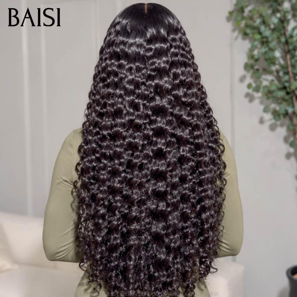 BAISI 13X4 Lace Perruque Deep Wave Bouclée Couleur Noir 1B# 18Pouces 149€ Style Cozy Pour Sortir Ou Pour le Travail en 100% Cheveux Humains