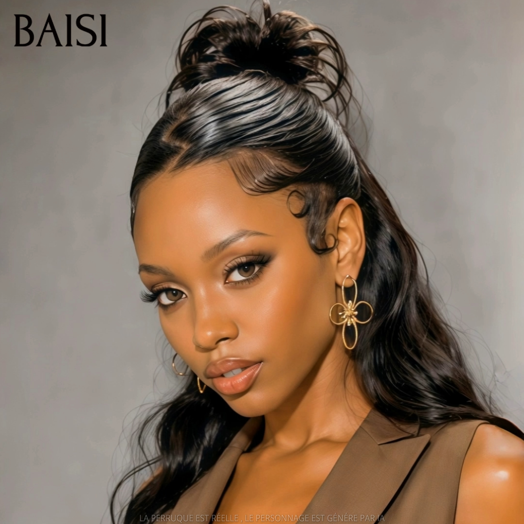 BAISI 13x6 Lace Perruque Coiffée Body Wave Couleur Noir  1B# 22Pouces 159€ ou 30Pouces 299€Coiffure Très Elégante en 100% Cheveux humains